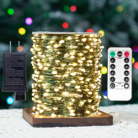 Rynx | Zeluxdot Fairy Lights Plug In, 660Ft 2000 Leds Waterproof Light String, Green Copper Wire, Led Light Strap With Remote Control 8 Modes For Indoor Outdoor Christmas Wedding Birthday Patio Garden Decor, Warm white