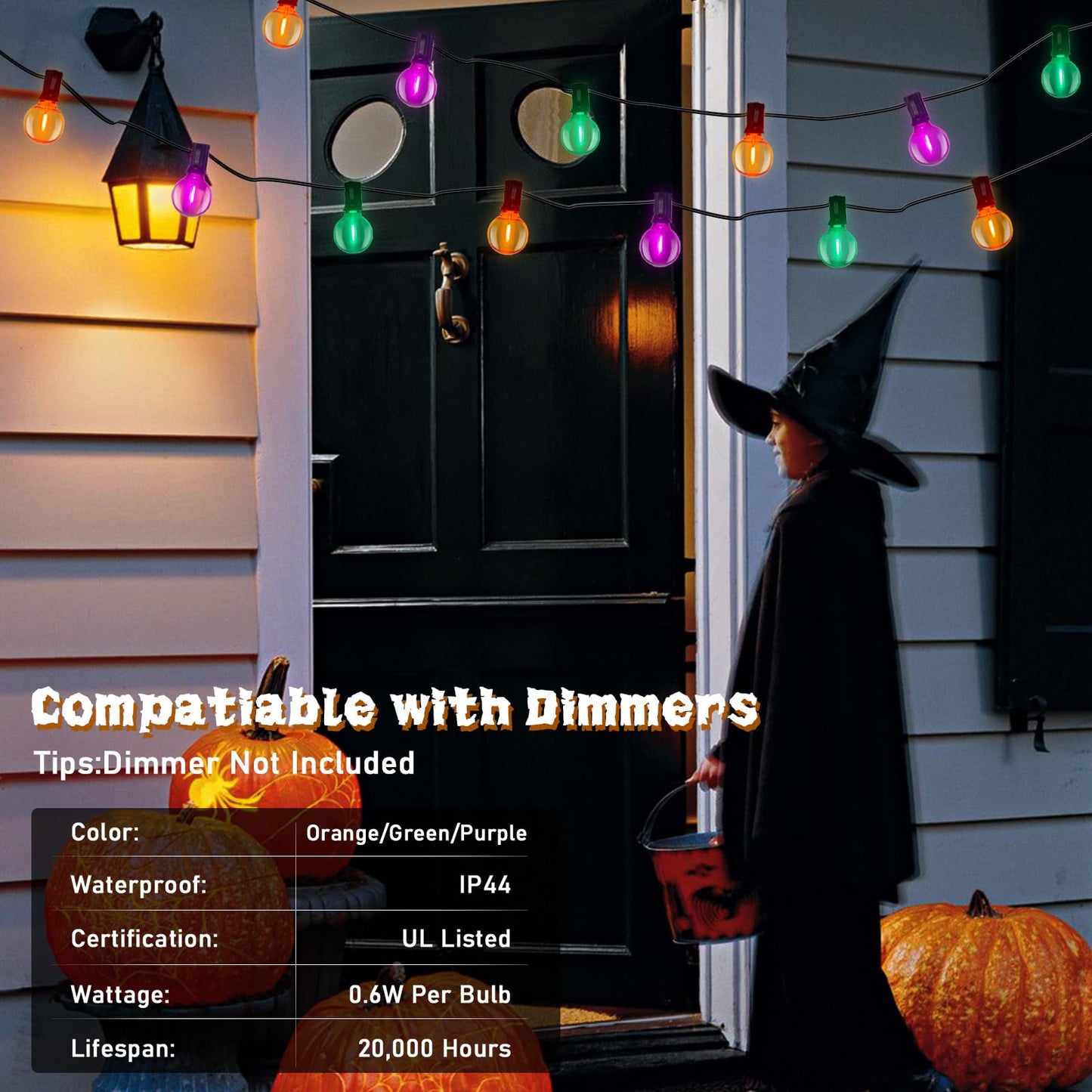 Rynx | Sunsgne 25Ft Globe Outdoor Halloween String Lights - 27 Shatterproof Led In Orange Green Purple