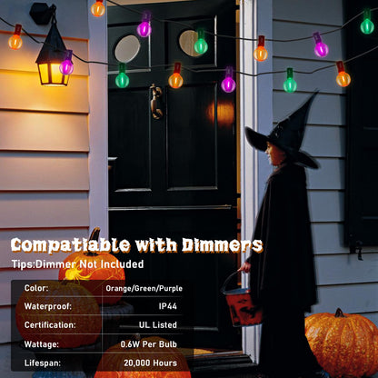 Rynx | Sunsgne 25Ft Globe Outdoor Halloween String Lights - 27 Shatterproof Led In Orange Green Purple