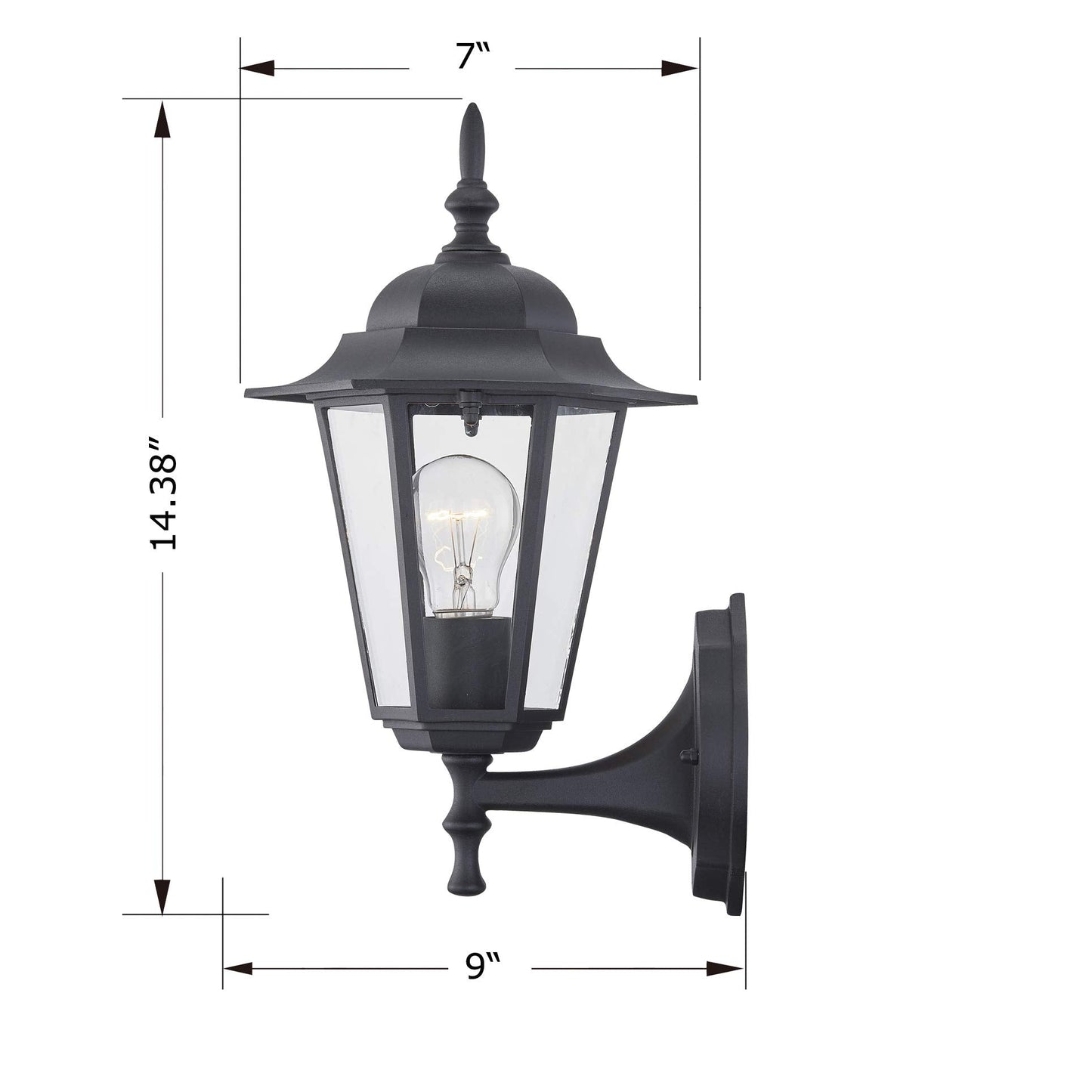 Rynx | Wisbeam Black Outdoor Wall Lamp, Etl Certified Light Fixture, Glass & Metal, E26 Base, Moisture Load Rated