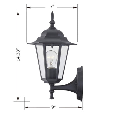 Rynx | Wisbeam Black Outdoor Wall Lamp, Etl Certified Light Fixture, Glass & Metal, E26 Base, Moisture Load Rated