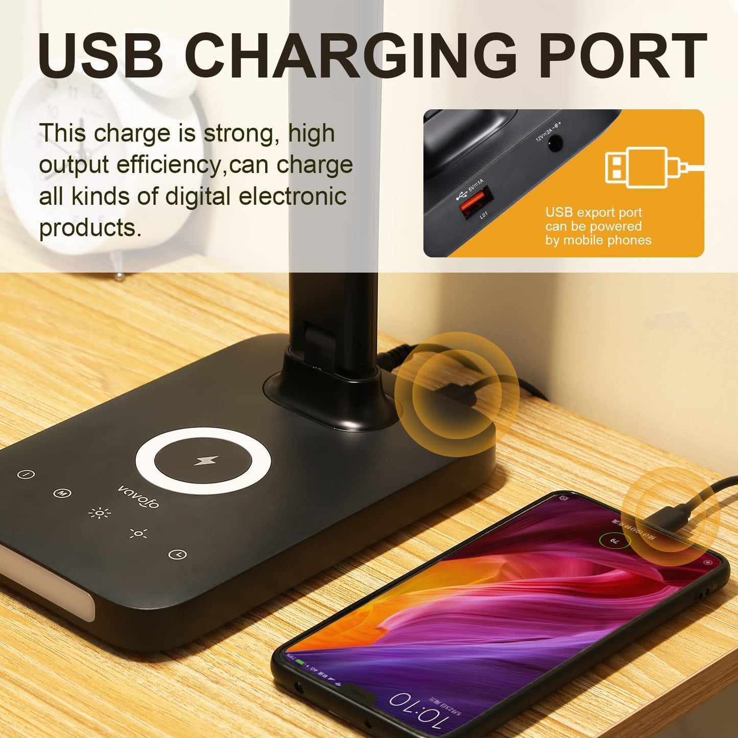 Rynx | Vavofo LED Desk Lamp with Fast Charger, USB Port, 5 Brightness Levels, Touch Control, Auto Timer