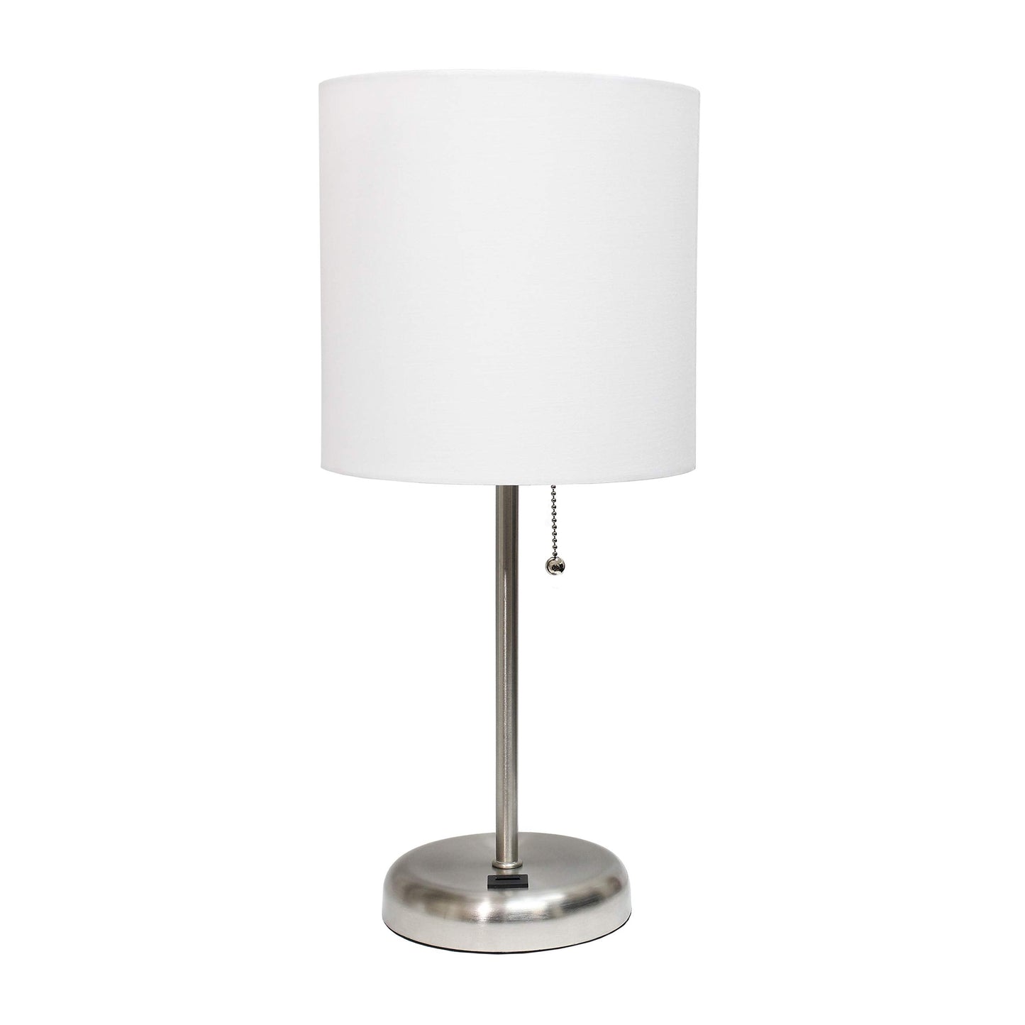 Rynx | Limelights Lt2044-White Brushed Steel Plug Lamp With USB Charging Port And Fabric Shade, White (Pack Of 2)