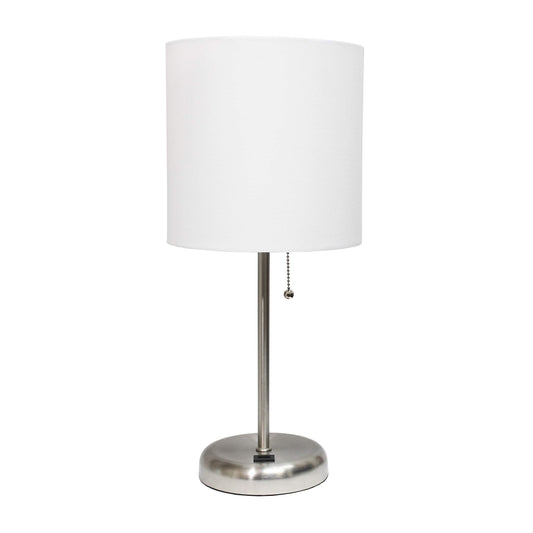 Rynx | Limelights Lt2044-White Brushed Steel Plug Lamp With USB Charging Port And Fabric Shade, White (Pack Of 2)