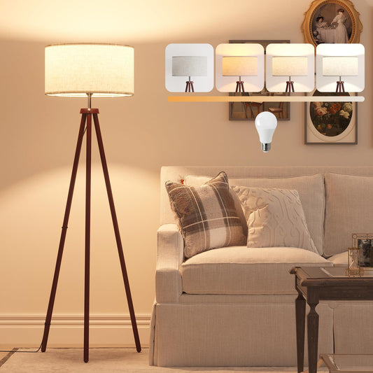 Rynx | Fiqevs Mid Century Modern Floor Lamp With Led Bulbs, Good Standing Lamp Floor Light With 3 Ribbed Globe Shades, Tall Lamp For Living Room