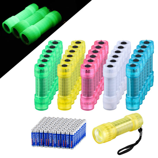 Rynx | Kunhe 30 Pack Mini Glow In The Dark Flashlights For Kids - Battery Included, Party Favors, Gifts