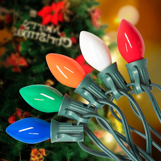 Rynx | 25Ft Vintage Multicolored Christmas Lights For Indoor/Outdoor Decor - 25 Colorful Ceramic Bulbs With 2 Extra Bulbs