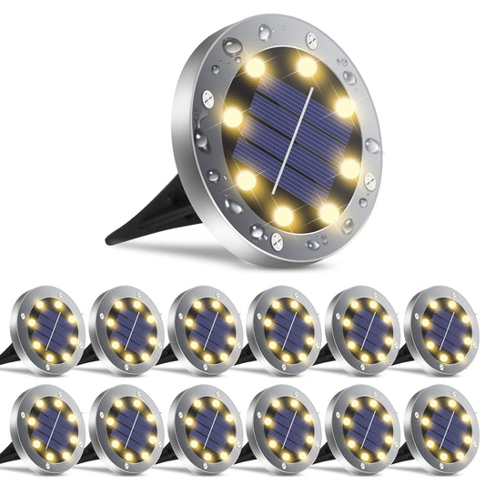 Rynx | Oulonger Solar Lights Outdoor 12 Packs, Waterproof Solar Path Lights Bright In-Ground Lighting Decor For Garden, Grass,