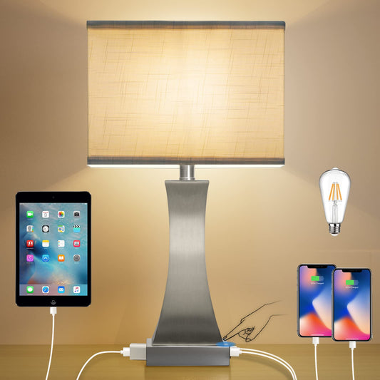 Rynx | Oyedis Table Lamp For Bedroom 3-Way Dimmable Touch Control Nightstand Lamp With Usb A+C Port & Output Lamp 21.6" High Nightstand Lamp For Living Room Bedroom Office And Hotel Light Bulb Included