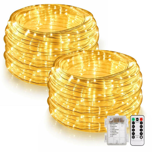 Rynx | Bebrant LED Rope Lights Battery Powered Light Strings-40Ft 120 LEDs 8 Modes Outdoor Waterproof Fairy Lights Dimmable/Timer With Remote Control For Camping Party Garden Holiday Decoration(Warm 2 Packs)