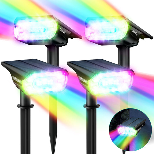 Rynx | Aounq 68 Leds Rgbw Solar Spot Light Outdoor, 1000 Lumens 9 Modes Color Changing Solar Outdoor Light, Ip67 Waterproof Solar Spotlight 2-In-1 Landscape Garden Light For Garden Patio, 4 Pack