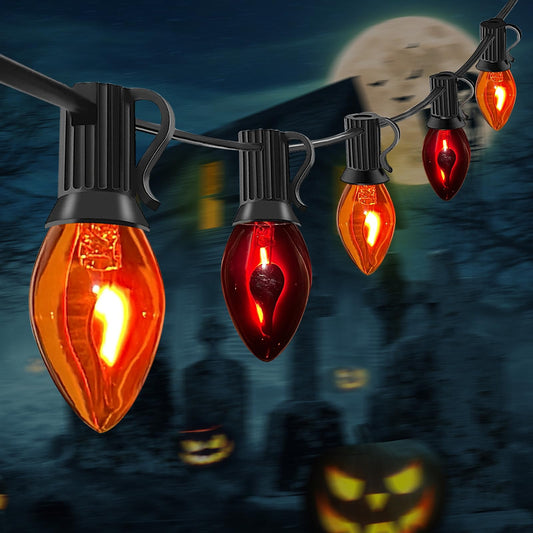 Rynx | Abeja Orange & Purple Halloween Lights, 25Ft Halloween Outdoor Patio Lights Connectable, Flaming Light Strings For Outdoor Indoor Decor, Halloween Lighting For Halloween Party Decorations