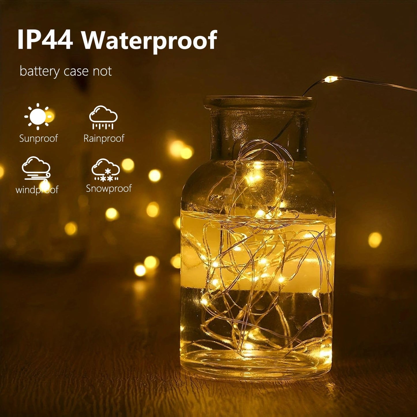 Rynx | Exf 8-Pack 50 LED Warm White Fairy Lights, Battery Powered, Waterproof, Timer, Indoor/Outdoor