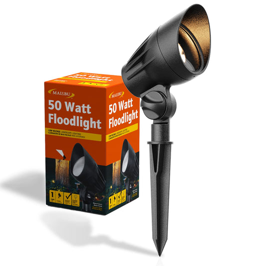 Rynx | Malibu 50 Watt Floodlight Landscape Light Outdoor Spotlight Waterproof Stobelight Low Voltage Lighting With Spike Stand For Garden, Farm, Pathway, Lawn, Driveway Outdoor Lighting 8301-9601-01
