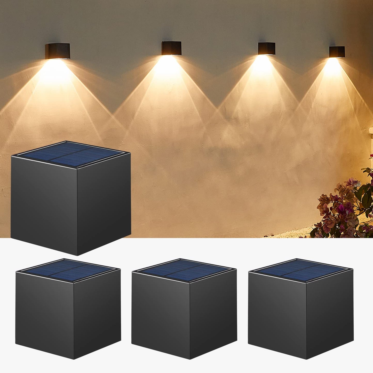 Rynx | Luhlee Solar Outdoor Lights, Ip65 Waterproof Wall Lamp For Garden, Veranda & Terrace - 4 Pack
