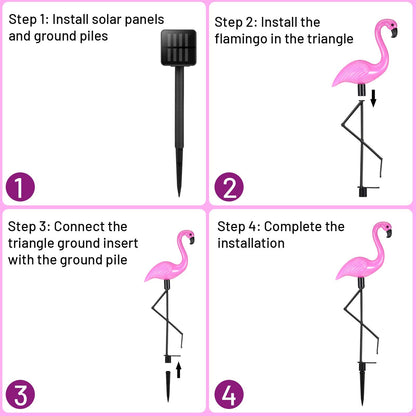 Rynx | Mudder Pink Flamingo Solar Lamps - 3 Pack Waterproof Garden Ornaments For Grass & Terrace Decor