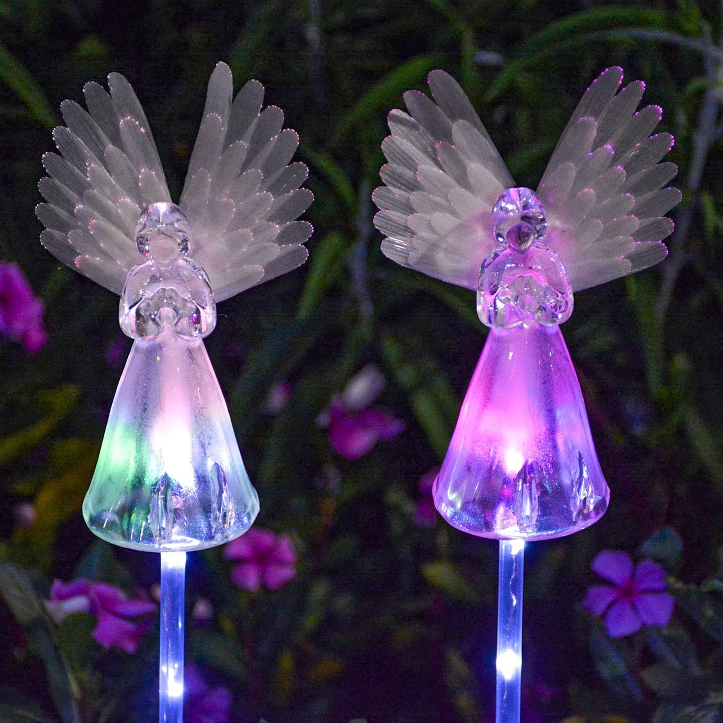 Rynx | Windpnn 2 Pack Solar Powered Color Changing Angel Garden Stake Light For Cemetery & Garden