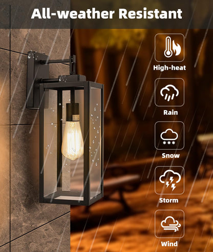 Rynx | Faymart Dusk To Dawn Outdoor Wall Lamp, 18" Candelabra With Sensor, Metal Glass Shade, 1 Pack