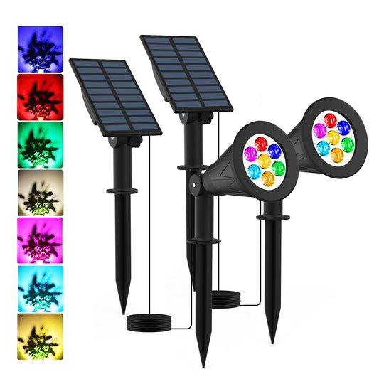 Rynx | T-Sunus Color Changing Solar Powered Landscape Spotlights 2 Pack - Waterproof Outdoor Garden Lights