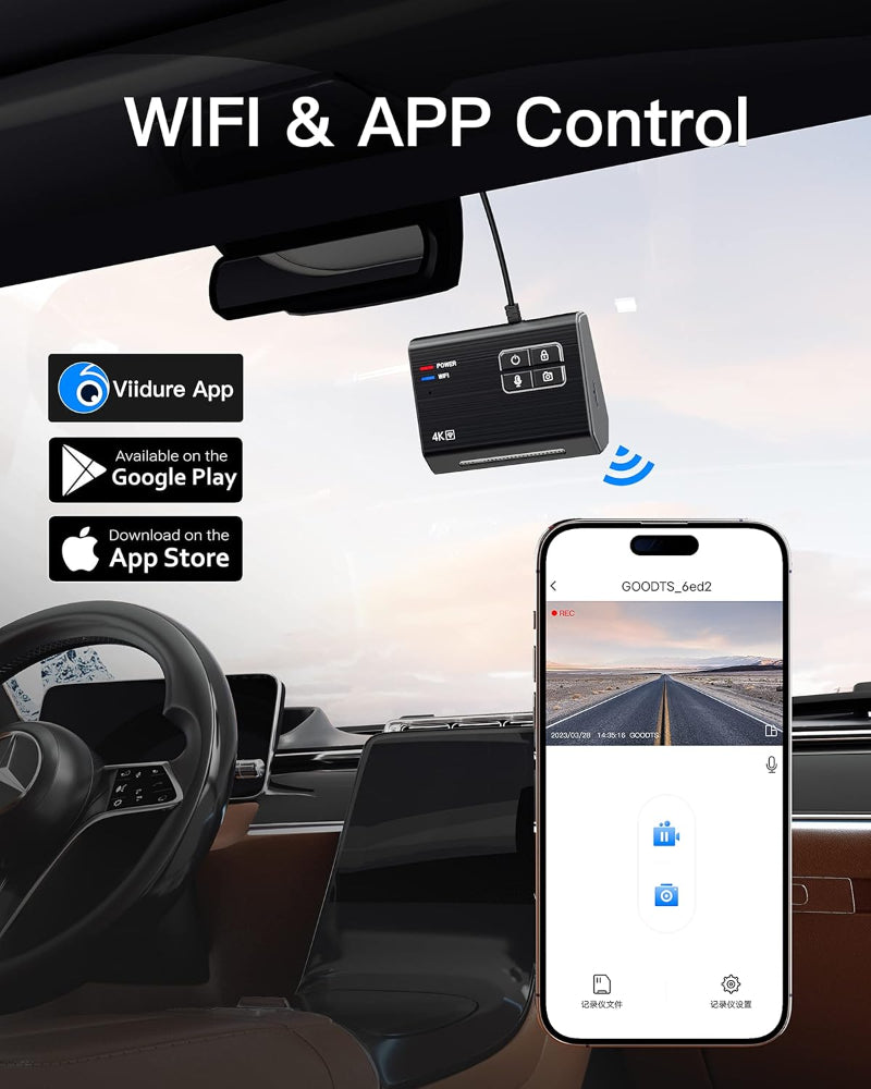 Rynx | 4K Dash Cam 2160P, WiFi with dedicated car charger, free 64GB SD card