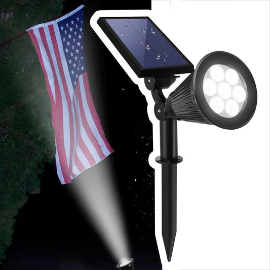 Rynx | Solar landscape spotlights outdoor, illuminating 7-LED solar lights, dusk-to-dawn sealed solar flagpole lights, adjustable 2-in-1 outdoor wall lamp for wooden house garden (6000K white)