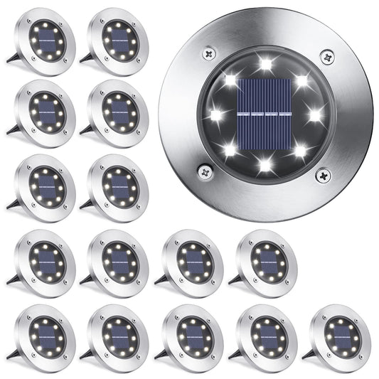 Rynx | Lyhope Solar Ground Light Outdoor, 16 Pack 8 Led Solar Disk Light Waterproof Garden In-Ground Path Light Landscape Lighting