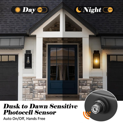 Rynx | Yolsunes 16" Dusk To Dawn Black Outdoor Wall Lamp, Waterproof Rustic Sconce