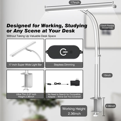 Rynx | Airlonv LED Desk Lamp, Eye-Friendly Light With Stepless Dimmer, Flexible Goose Neck, White