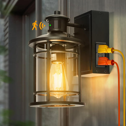 Rynx | Okeli Outdoor Wall Lamp - Dusk To Dawn Motion Sensor, Waterproof Lantern, Gfci Outlet, Black
