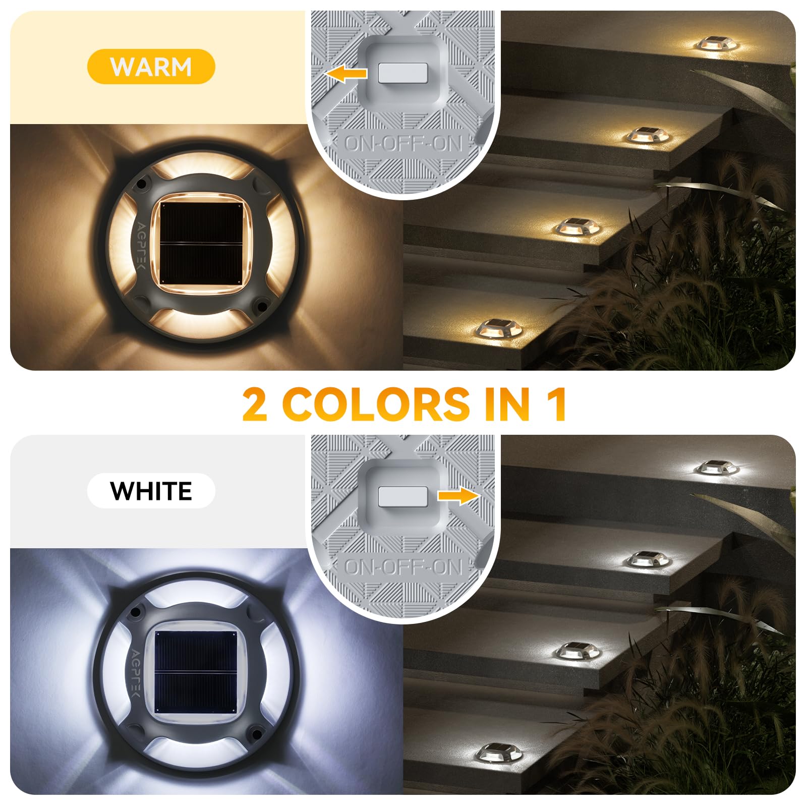 Rynx | Agptek Solar-Powered Driveway Light 12 Pack, Waterproof LED Pathway & Dock Lights, Warm & White