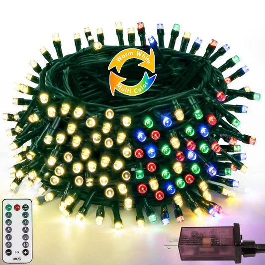 Rynx | 82Ft 200 Led Color Changing Christmas Lights With Remote Control & Timer & Memory Function, 8 Lighting Modes Waterproof Fairy Lights For Christmas Trees Holiday Party Garden (Warm White & Multicolor)