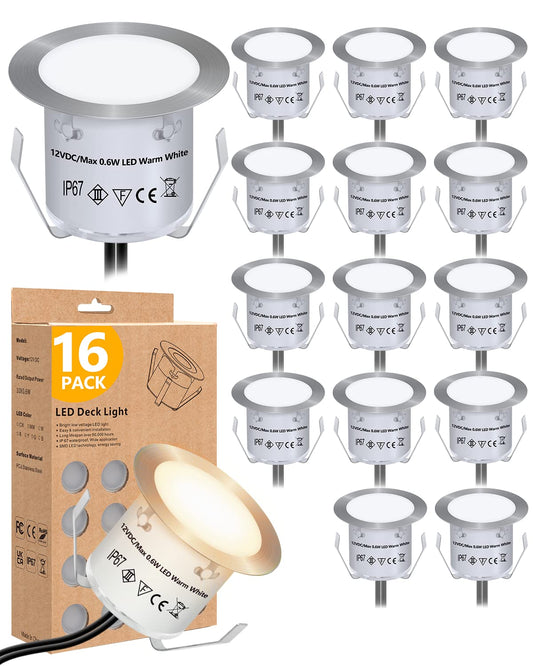 Rynx | Hiboitec 16Pack Recessed Led Deck Lights, 12V Ip67 Waterproof Warm White Outdoor Lighting