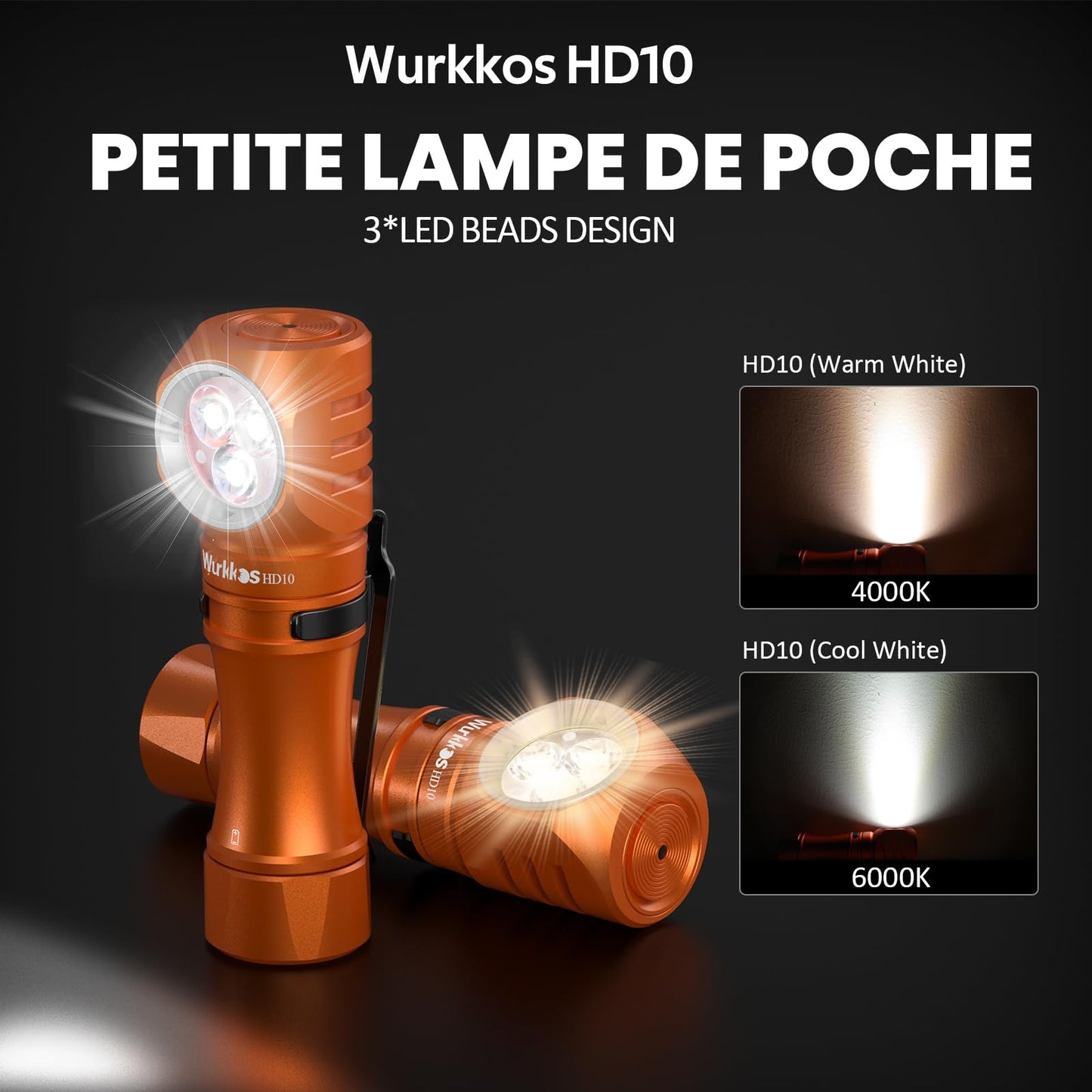 Rynx | Wurkkos Hd10 Rechargeable Flashlight 1200 Lumen Right Angle, Ip68, Rgb User Interface, Orange 6000