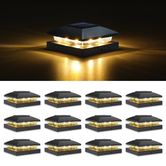 Rynx | Volisun 4X4 Solar Post Cap Light 12Pack, Solar Fence Cap Light Outdoor Waterproof For Wood/Vinyl Post, Black Cover Post Cap Li