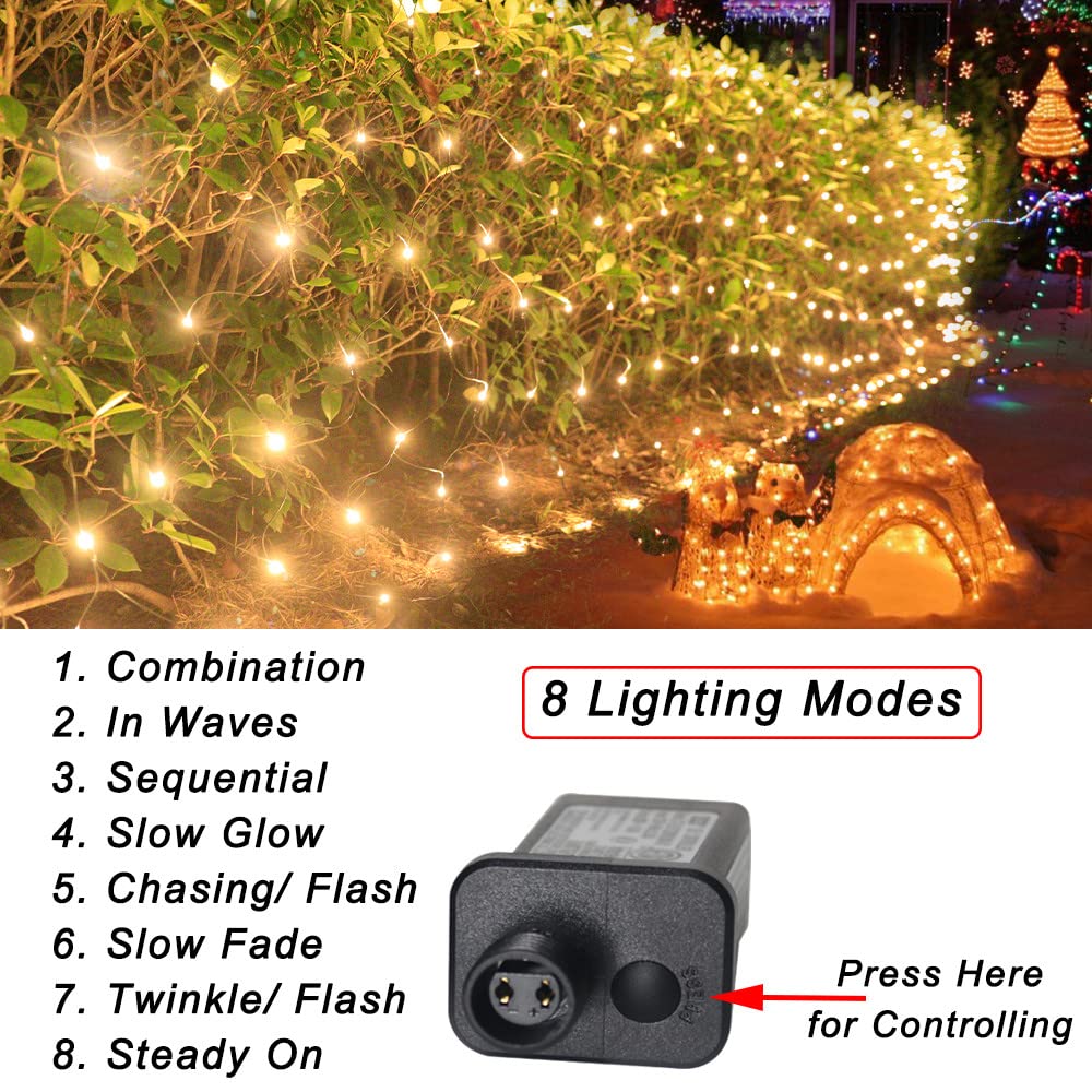 Rynx | Pooqla Warm White 360 LED Christmas Net Lights, 21Ft X 5Ft, 8 Modes For Outdoor Decor