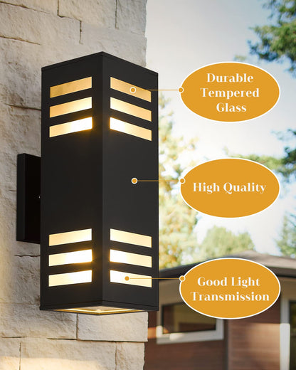 Rynx | Harriet Modern Outdoor Wall Lamp - Waterproof Aluminum Up/Down Wall Lamp, Black, Tempered Glass