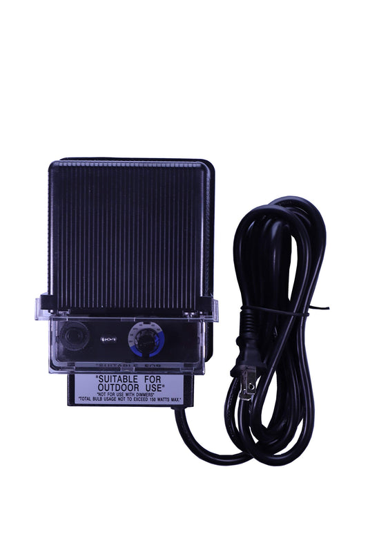 Rynx | 150W Watt Ac To 12V Volt Led & Halogen -120V Volt Low Voltage Landscape Lighting Indoor/Outdoor Weatherproof Transformer Electric Power Pack With Photocell Sensor - Black Box