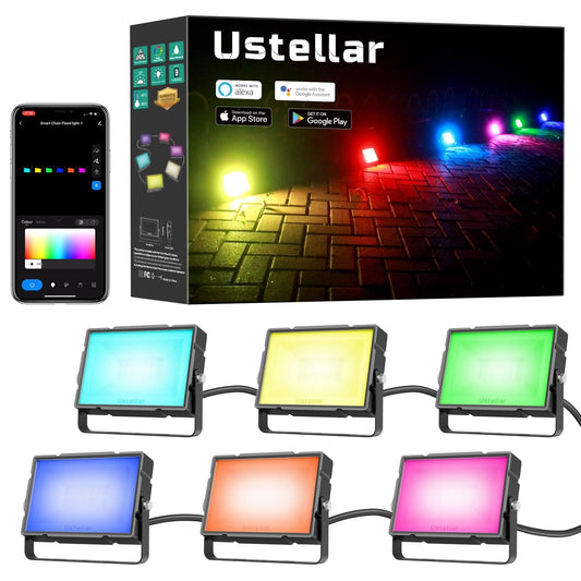 Rynx | Ustellar Led Floodlight Outdoor Rgbw 40W, Smart Color Changing Landscape Floodlight Works With Alexa, App & Group Control & Timer & White 2700K, Ip66 Halloween Christmas Lighting For Gardens