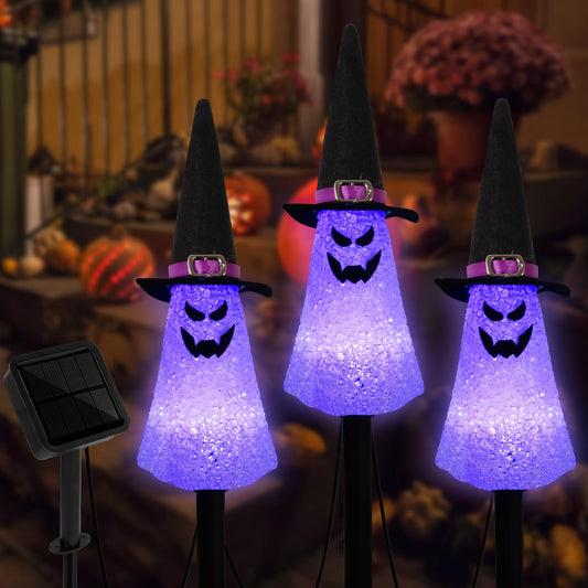 Rynx | Lightshine 3Pcs Ghost Solar Halloween Decorations, Solar Landscape Path Lights, Solar Halloween Garden Stake Lights, Outdoor Halloween Light Decor For Garden, Patio, Porch (Purple)