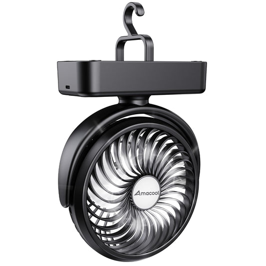 Rynx | Portable Camping Fan With Led Lantern - 40H Working Time Rechargeable Battery Operated Fan With Hanging Hook For Tent Car Caravan Hurricane Emergencies Power Outages Survival Kit