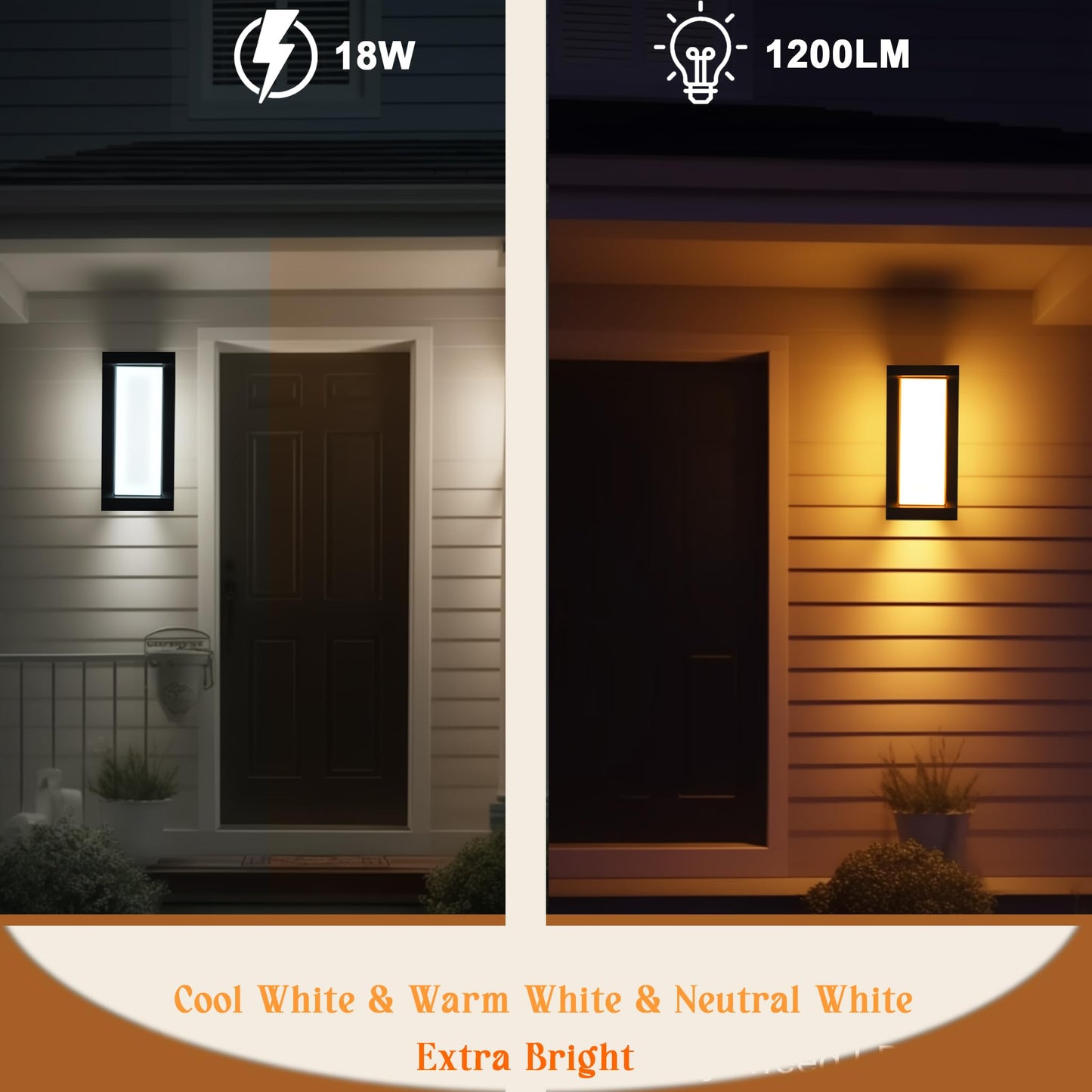 Rynx | Rosykite 18W Led Outdoor Wall Lamps 2-Pack, Waterproof Adjustable White, Modern Rectangle-Cct Fixtures