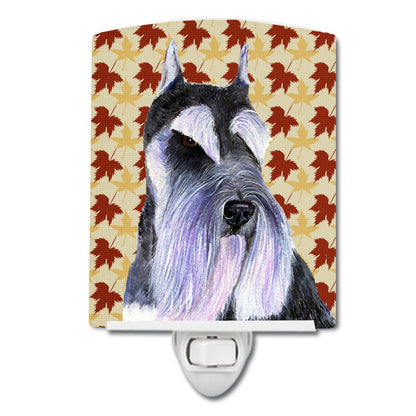 Rynx | Schnauzer Night Light, Ceramic, 6X4X3, Autumn Leaves Design, Ul-Certified