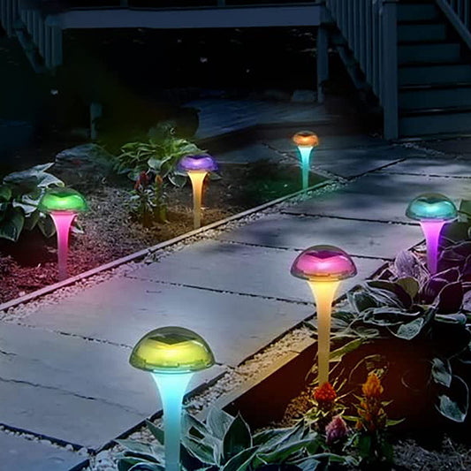 Rynx | Pearlstar Solar Outdoor Mushroom Garden Path Light Led Landscape Lighting Waterproof For Path Grass Patio Garden Walkway Driveway, 2 Light Effect, White & Color Changing Light (6 Pack)