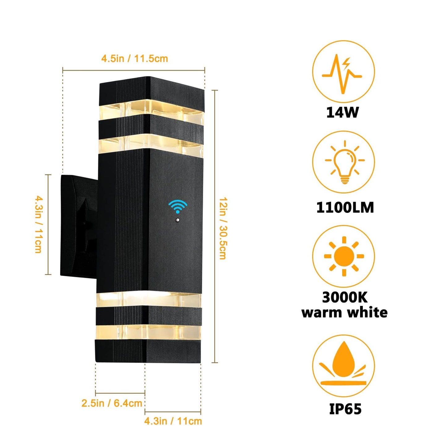 Rynx | Tewei Dusk To Dawn LED Wall Lamp, 14W IP65 Waterproof, 3000K Warm White, Outdoor Fixture