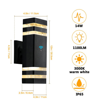 Rynx | Tewei Dusk To Dawn LED Wall Lamp, 14W IP65 Waterproof, 3000K Warm White, Outdoor Fixture