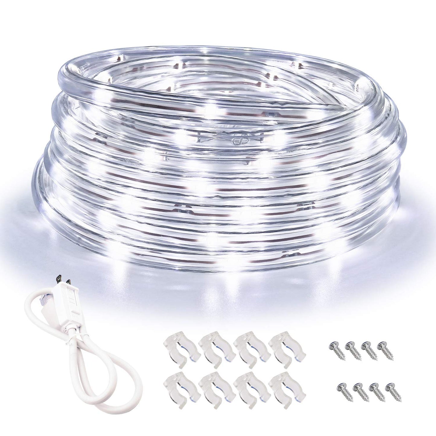 Rynx | Areful LED Light Strip Lamps, 16Ft Daylight White Light Strips With Clear PVC Jacket, Connectable And Flexible, Waterproof For Indoor Outdoor Use, 110V Plug Link Lighting With High Brightness 3528 LEDs