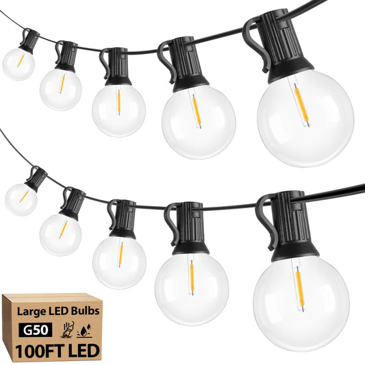 Rynx | 100Ft Outdoor G50 Led Globe Light Bulbs Dimmable Waterproof Shockproof Light Sources With 52 Light Bulbs Connectable Commercial Hanging Lights For Christmas Patio House Backyard Balcony Party