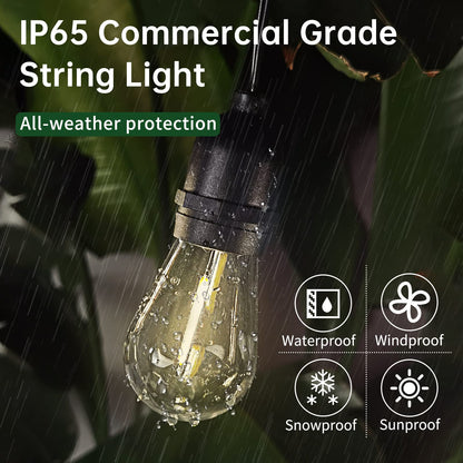 Rynx | Lukasumi 52Ft Led Outdoor String Lights, 15 Waterproof Vintage Edison Bulbs For Patio & Garden