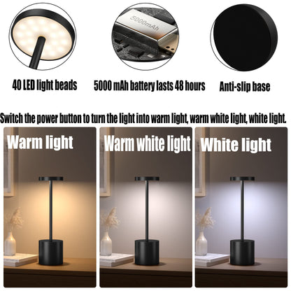 Rynx | Yiben 2Pack Wireless LED Table Lamp, Rechargeable 5000Mah, 3 Brightness Levels, Titanium