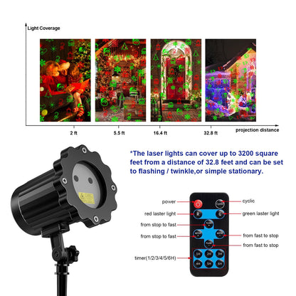 Rynx | Vansmago Christmas Laser Light Projector, Waterproof Red Green Pattern, RF Remote Control, Indoor Outdoor